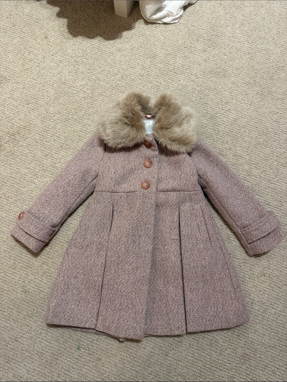Edgehill Collection Girls' Dusty Pink Pea Coat with Faux Fur Collar